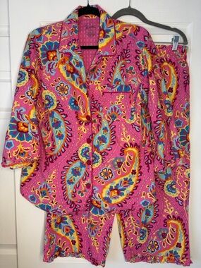 Nick & Nora Pink Multicolor Paisley Cotton Pajama Set size large